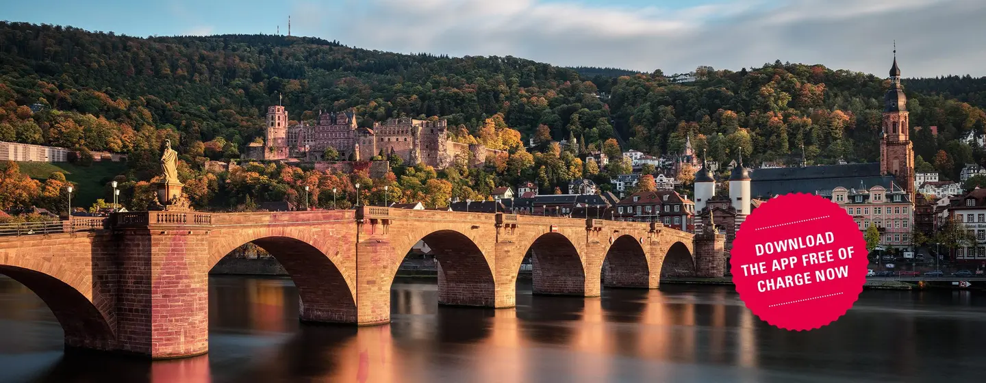 Motiv: Staaliche Schlösser und Gärten Baden-Württemberg, Illustration: JUNG:Kommunikation GmbH Heidelberg Castle, advertising banner for the app "Monument BW"