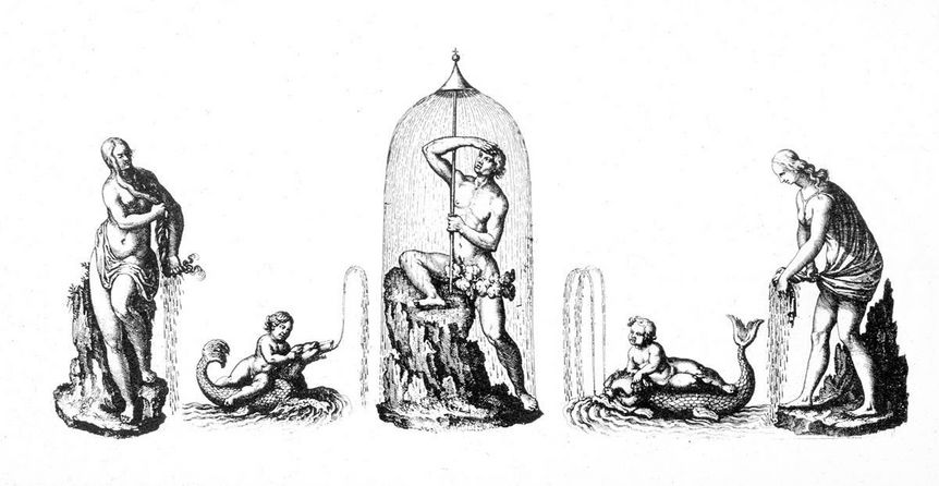 Design by Salomon de Caus for fountain figures